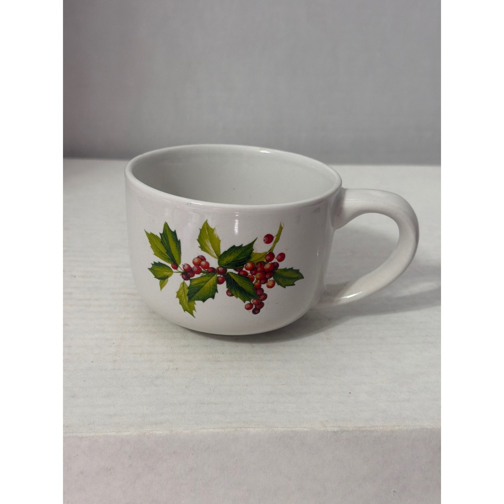 Designpac Christmas Holly Berry Ceramic Mug White Holiday Coffee Cup